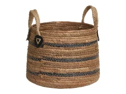 Les Tendances Macetero-Set van 2 ERBA opbergmanden – Natuurlijke jute met strepen en leren handvatten Beige