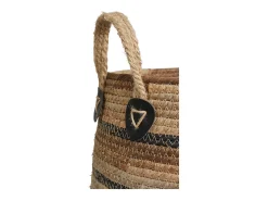 Les Tendances Macetero-Set van 2 ERBA opbergmanden – Natuurlijke jute met strepen en leren handvatten Beige