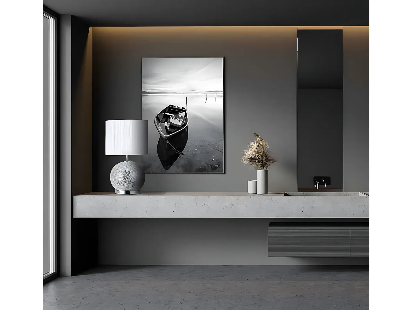 AKUNADECOR Sobremesa Con Pantalla Y Base Con Led Secoya Cromo Plateado Discount