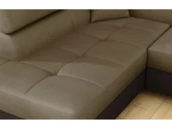 Online Les Tendances Sofá esquinero convertible en terciopelo con reposacabezas elevables - Colección Marka-Marrón/Marrón claro-Ángulo izquierdo Marru00f3n