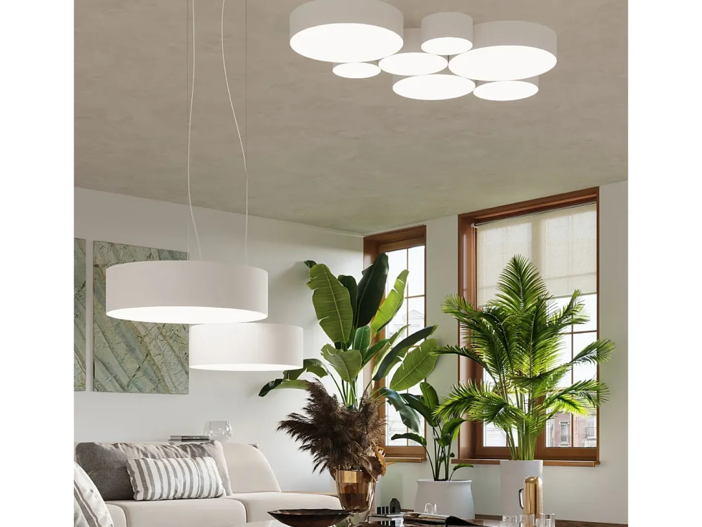 Sale Sollux Lighting Sollux ARENA - Lámpara colgante de techo redonda con 2 luces blanca, E27 Blanco