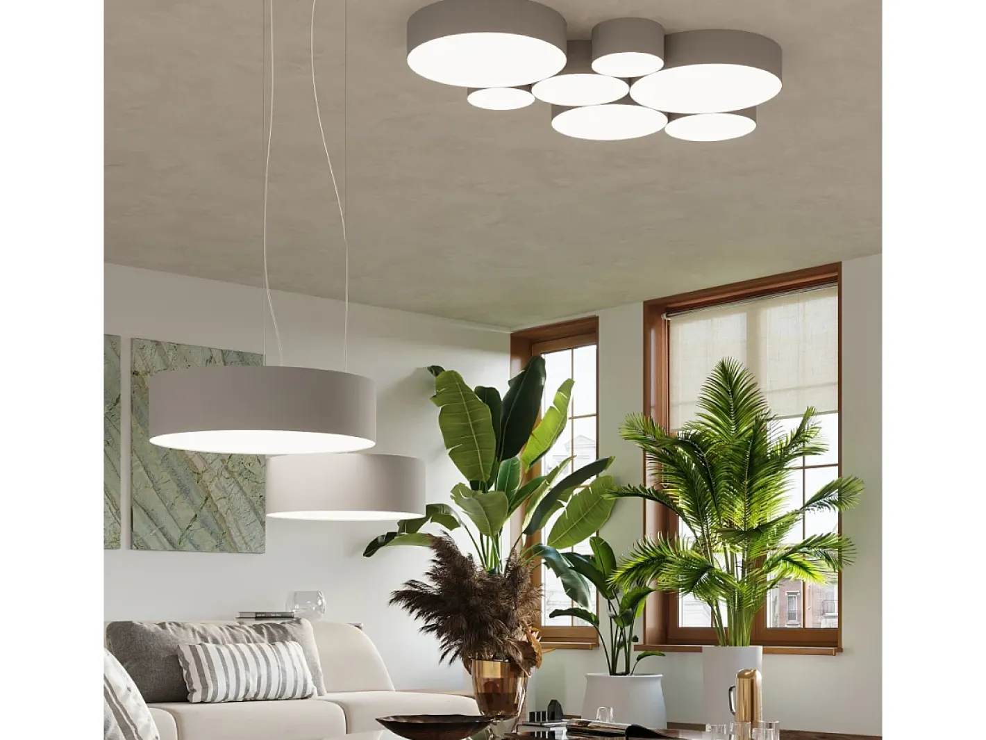 Sollux Lighting Plafón-Sollux ARENA - Lámpara de techo redonda a ras de suelo 2 luces Plata, E27 Gris