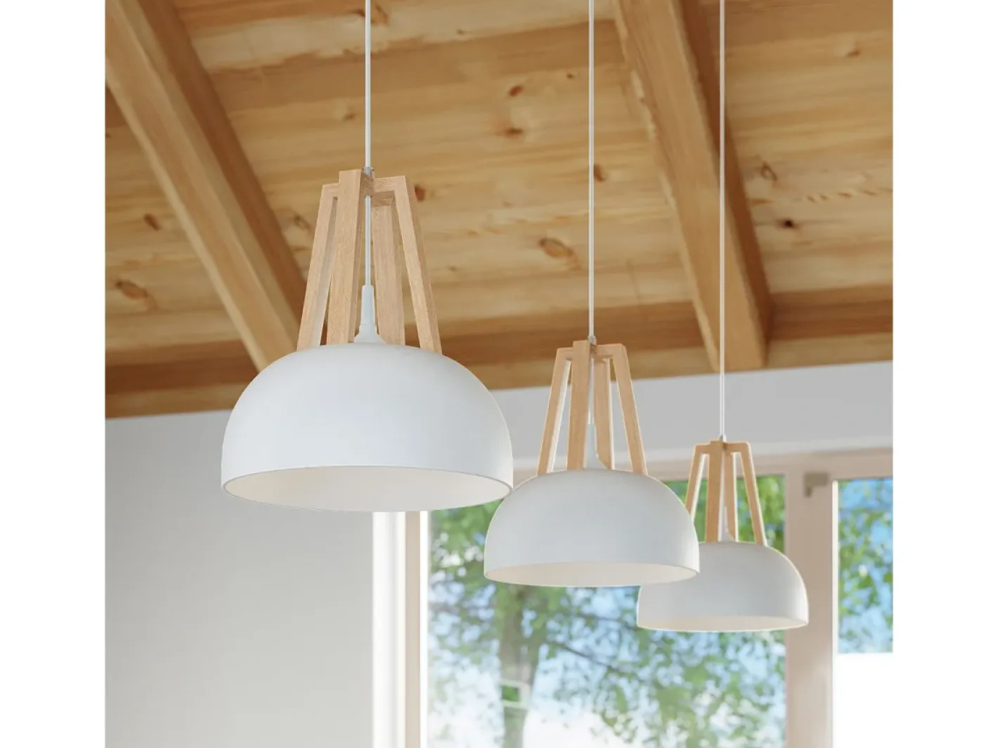 Online Sollux Lighting Sollux CASCO - 1 lámpara colgante de techo tipo domo , madera natural, E27 Blanco