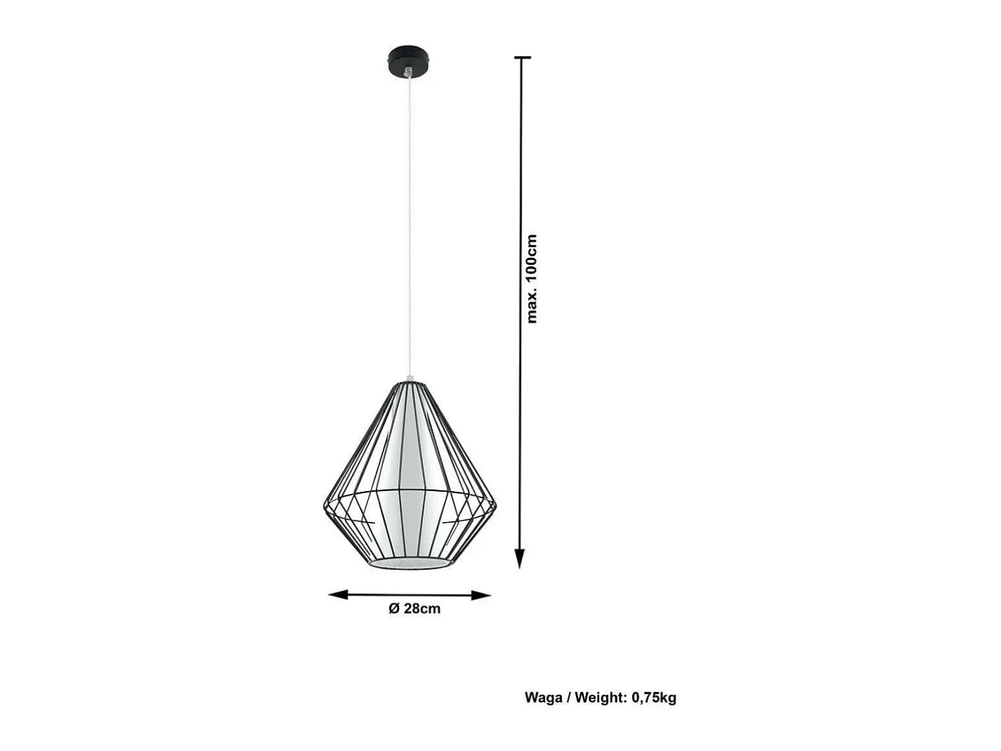 New Sollux Lighting Sollux DEMI - 1 lámpara colgante de techo con jaula negra, blanca, E27 Negro