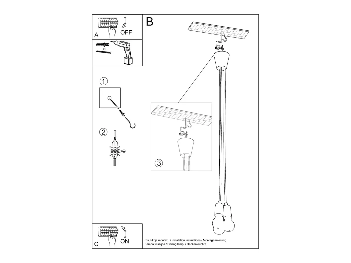 Sollux Lighting Lámpara Suspendida-Sollux DIEGO - Lámpara colgante de techo con 3 luces, Naranja