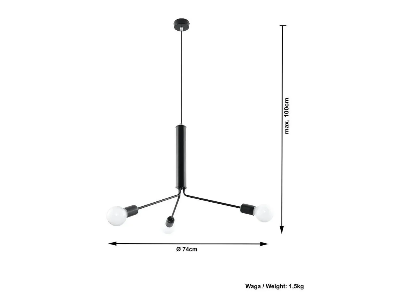Online Sollux Lighting Sollux DUOMO - Colgante colgante de 3 luces en racimo , E27 Negro