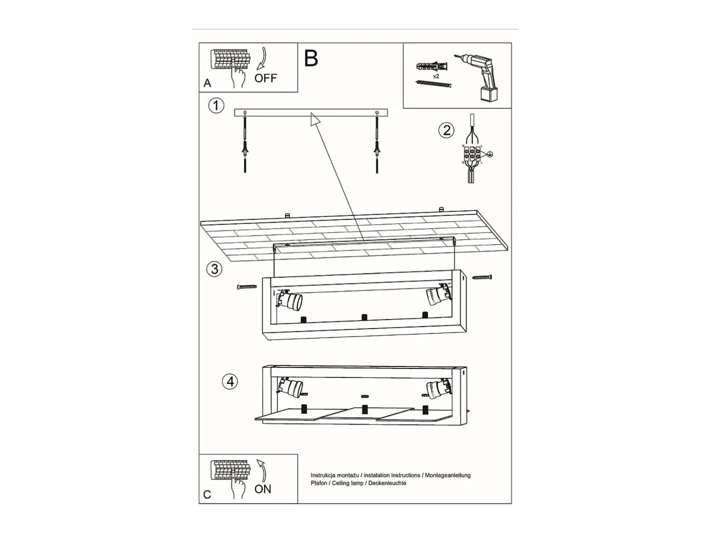 Sollux Lighting Plafón-Sollux FENIKS - Lámpara de techo empotrada de 2 luces Negra, E27 Marru00f3n