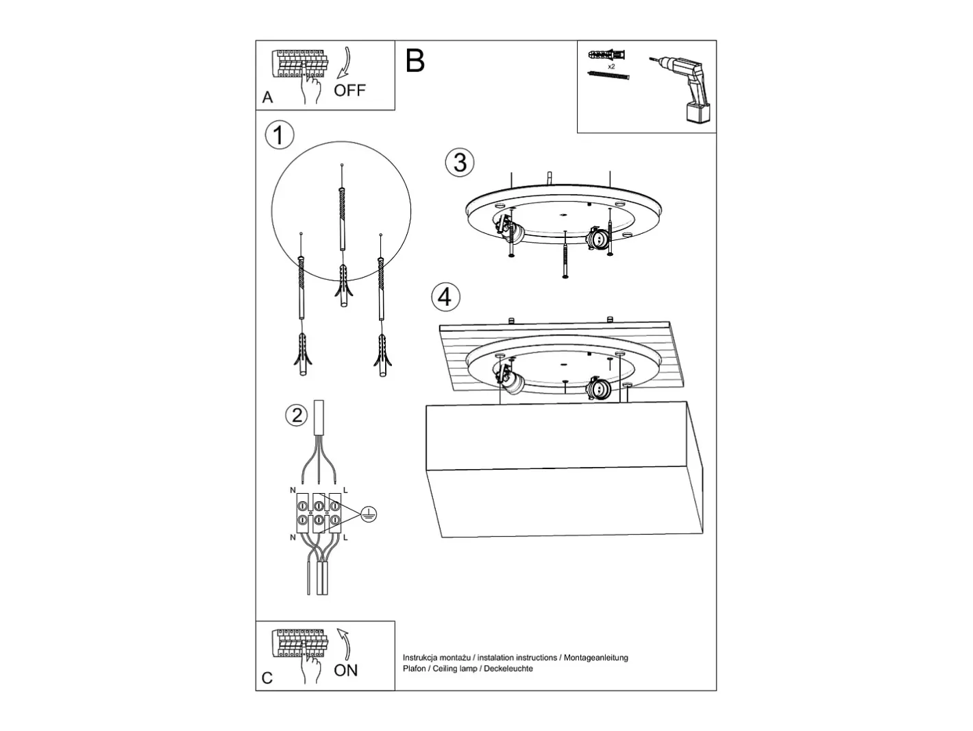 Sollux Lighting Sollux HORUS - Lámpara de techo cuadrada a ras de suelo con 2 luces Plata, E27 Gris