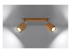 Sollux Lighting Plafón-Keke Foco de Techo Twin Cuadrado Roble Madera, 2x GU10 Marru00f3n