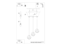 Sollux Lighting Tulos Lámpara de Techo Colgante Bar, , 3x E27 Negro New