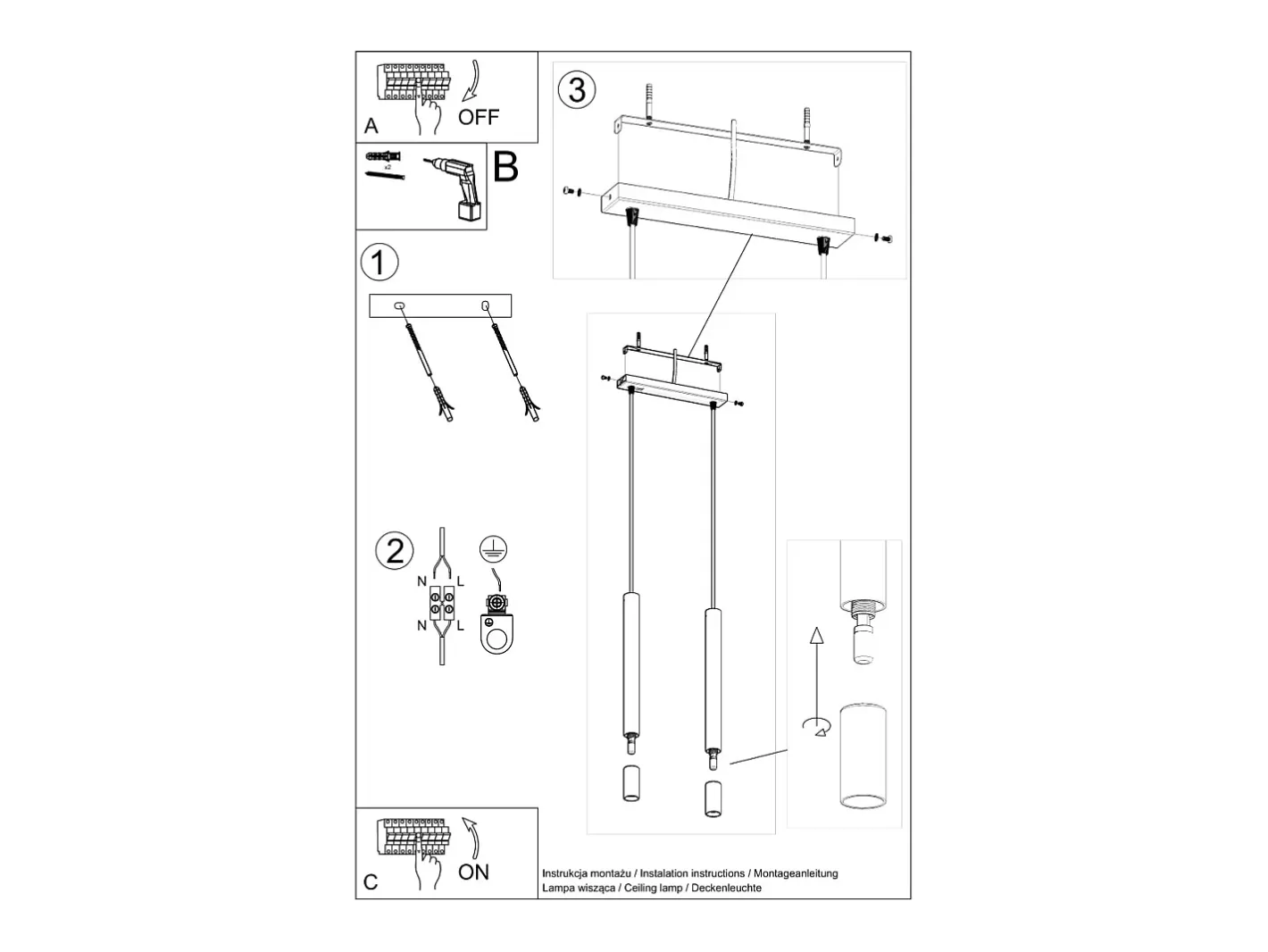 Sollux Lighting Lámpara Suspendida-Wezyr Lámpara de Techo Colgante Bar, , 2x G9 Negro