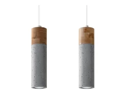 Sollux Lighting Lámpara Suspendida-Zane Bar Lámpara de Techo Colgante Hormigón, Madera Natural, 30cm Gris