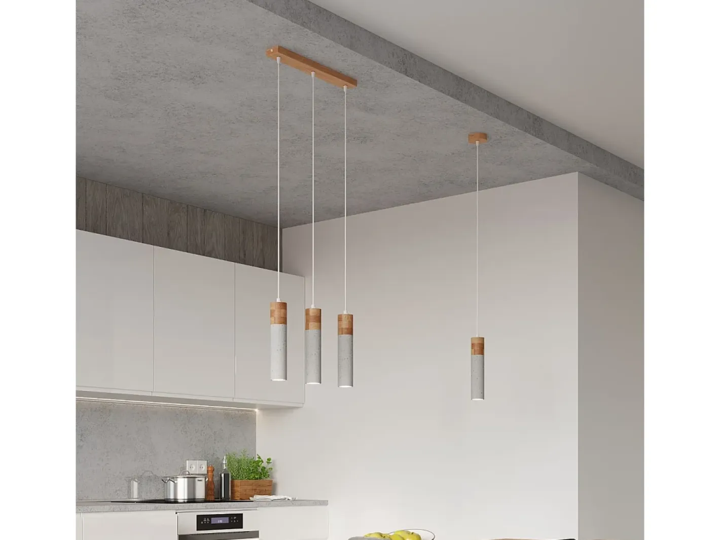 Best Sollux Lighting Zane Lámpara de Techo Suspendida Slim Cemento, Madera Natural Gris