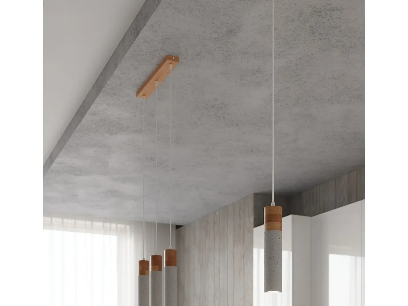Best Sollux Lighting Zane Lámpara de Techo Suspendida Slim Cemento, Madera Natural Gris