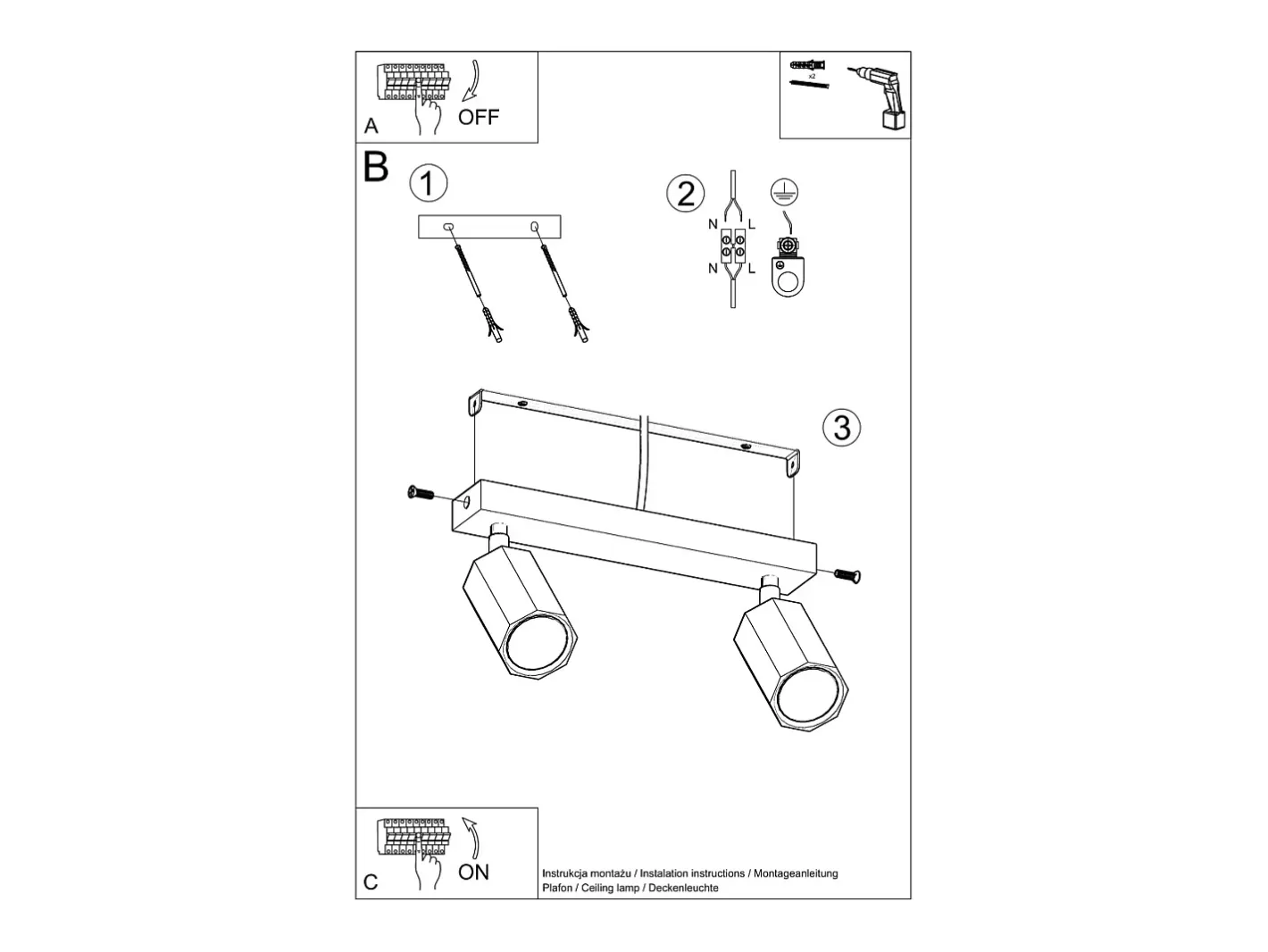 Outlet Sollux Lighting Zeke Foco de Techo Twin Octagon Roble Madera, 2x GU10 Marru00f3n