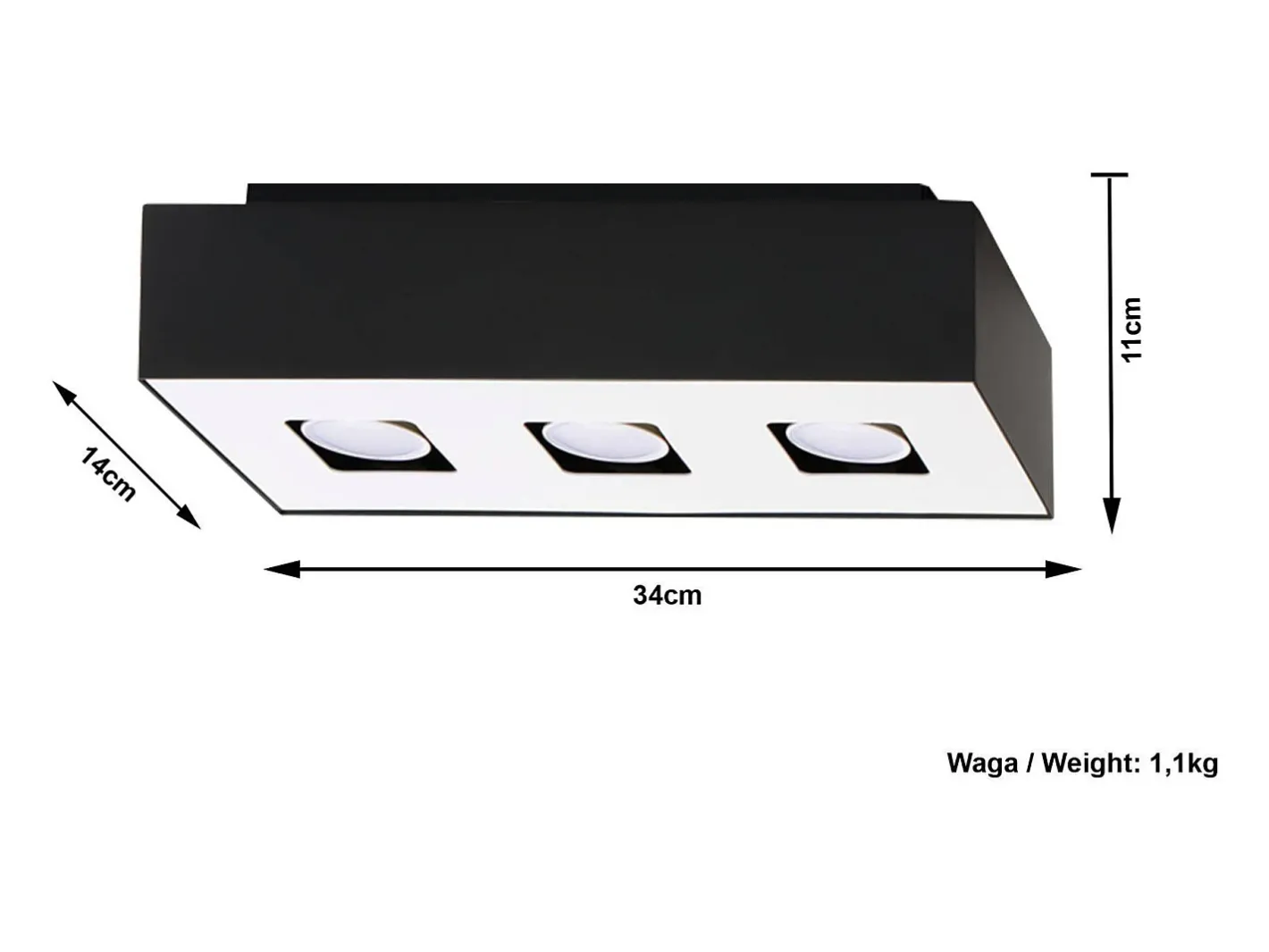 Sollux Lighting Plafón-Sollux MONO - Lámpara de techo empotrada de 3 luces en y negro, GU10 Blanco