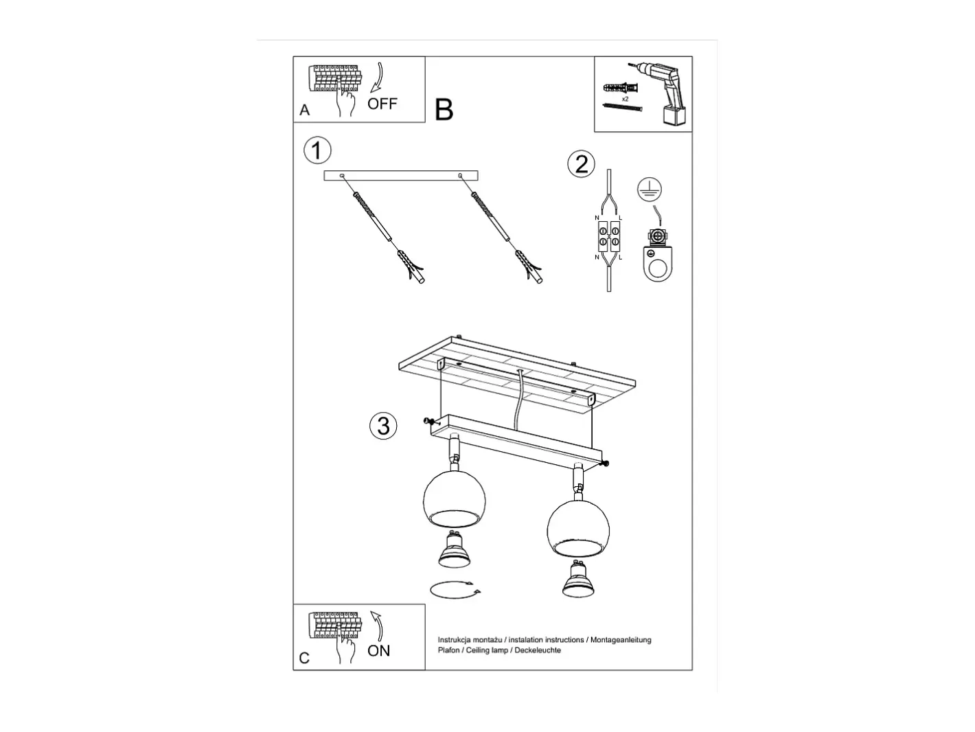 Sollux Lighting Plafón-Sollux OCULARE - Barra de 2 focos de luz blanca, GU10 Blanco