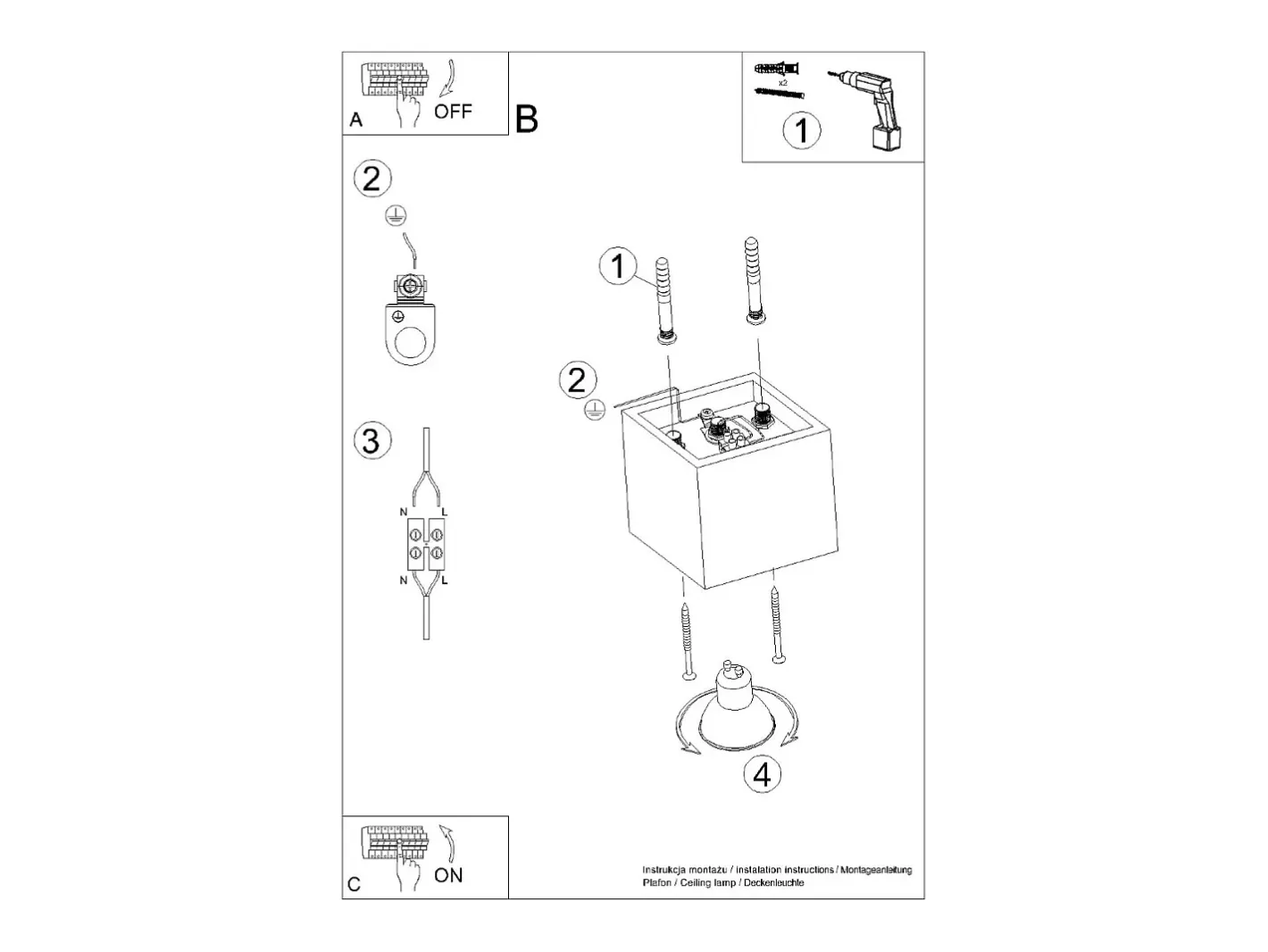 Sollux Lighting Plafón-Sollux QUAD - 1 Downlight de superficie , GU10 Gris