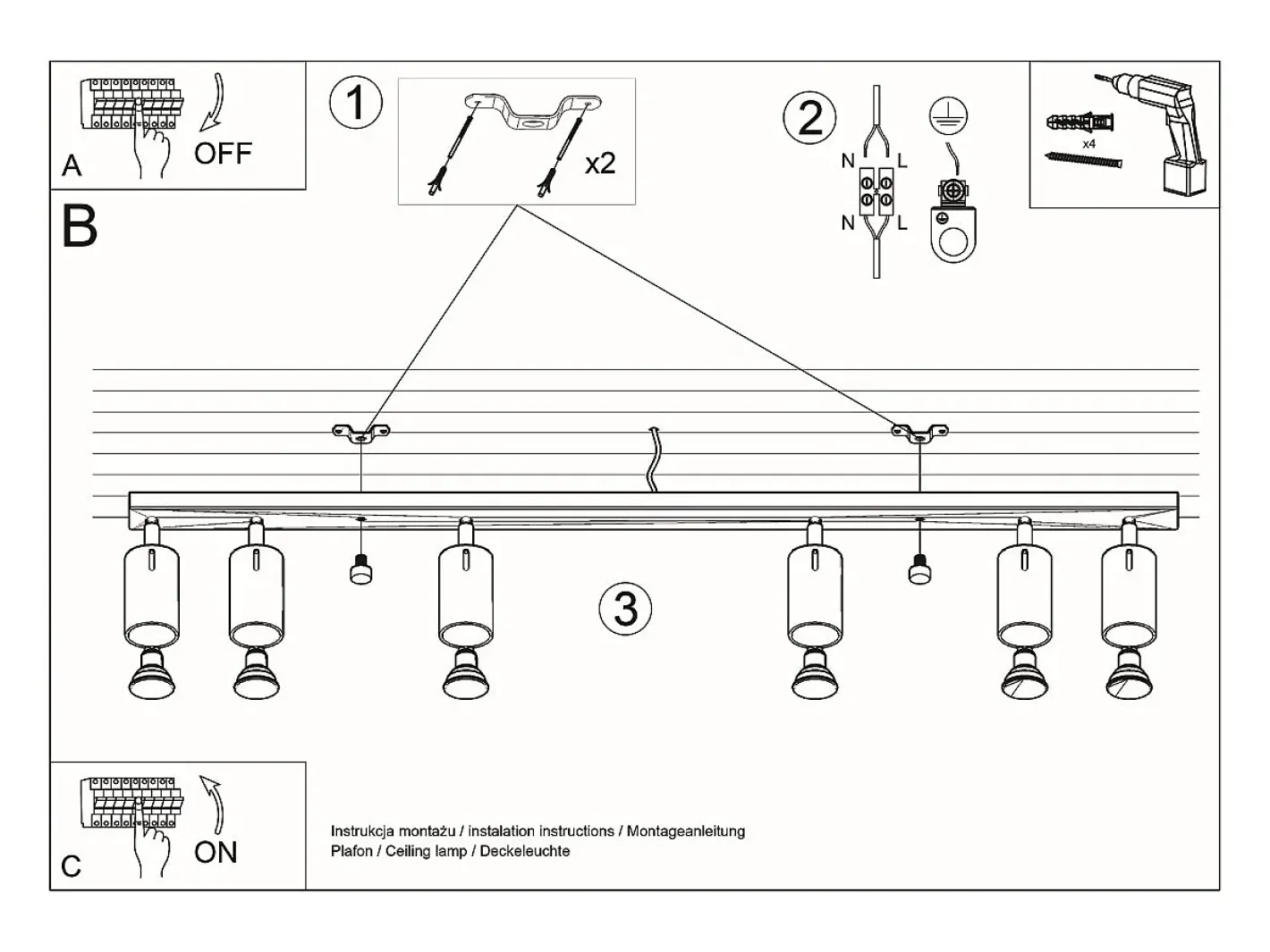 Sollux Lighting Plafón-Sollux RING - Barra de 6 focos de luz blanca, GU10 Blanco