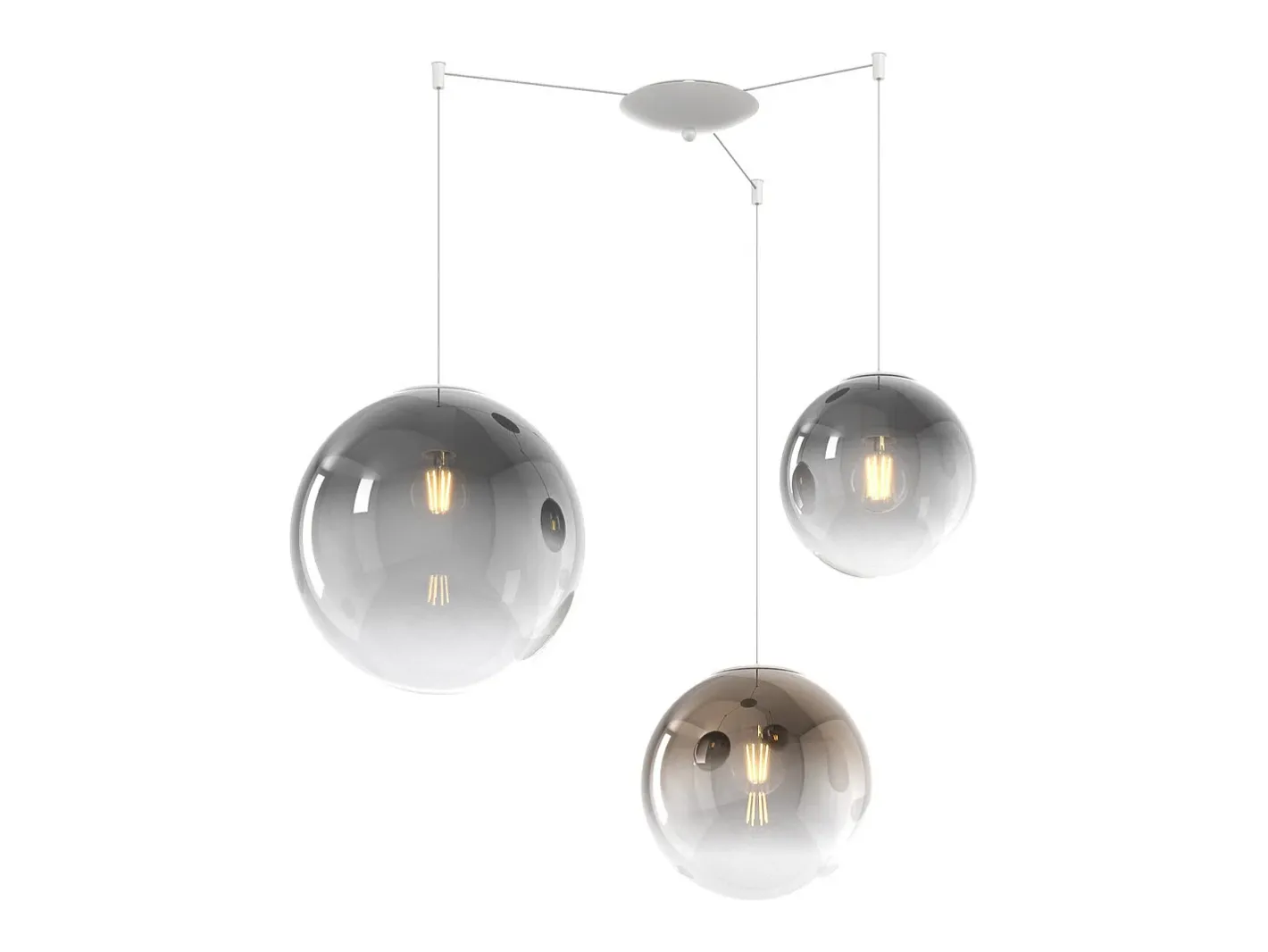 New Sosp. Bianco 3 Luci Spostabile Vetri (1 Piccolo Fume'+1 Medio Bronzo+1 Grande Fume') Blanco