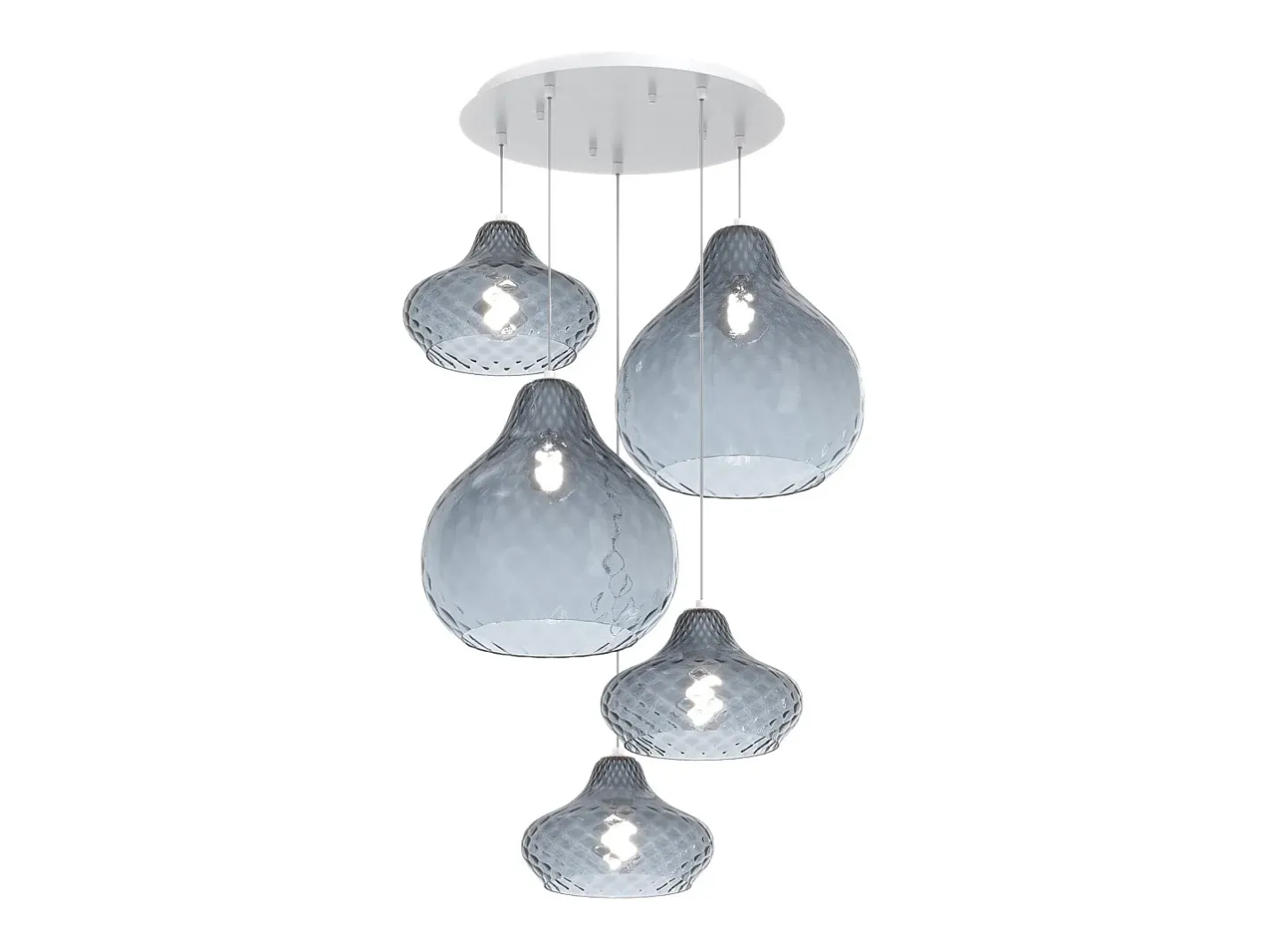 Online Sosp. Bianco 5 Luci Tonda Vetri (3 X Piccolo + 2 X Grande) Tutti Zaffiro Blanco