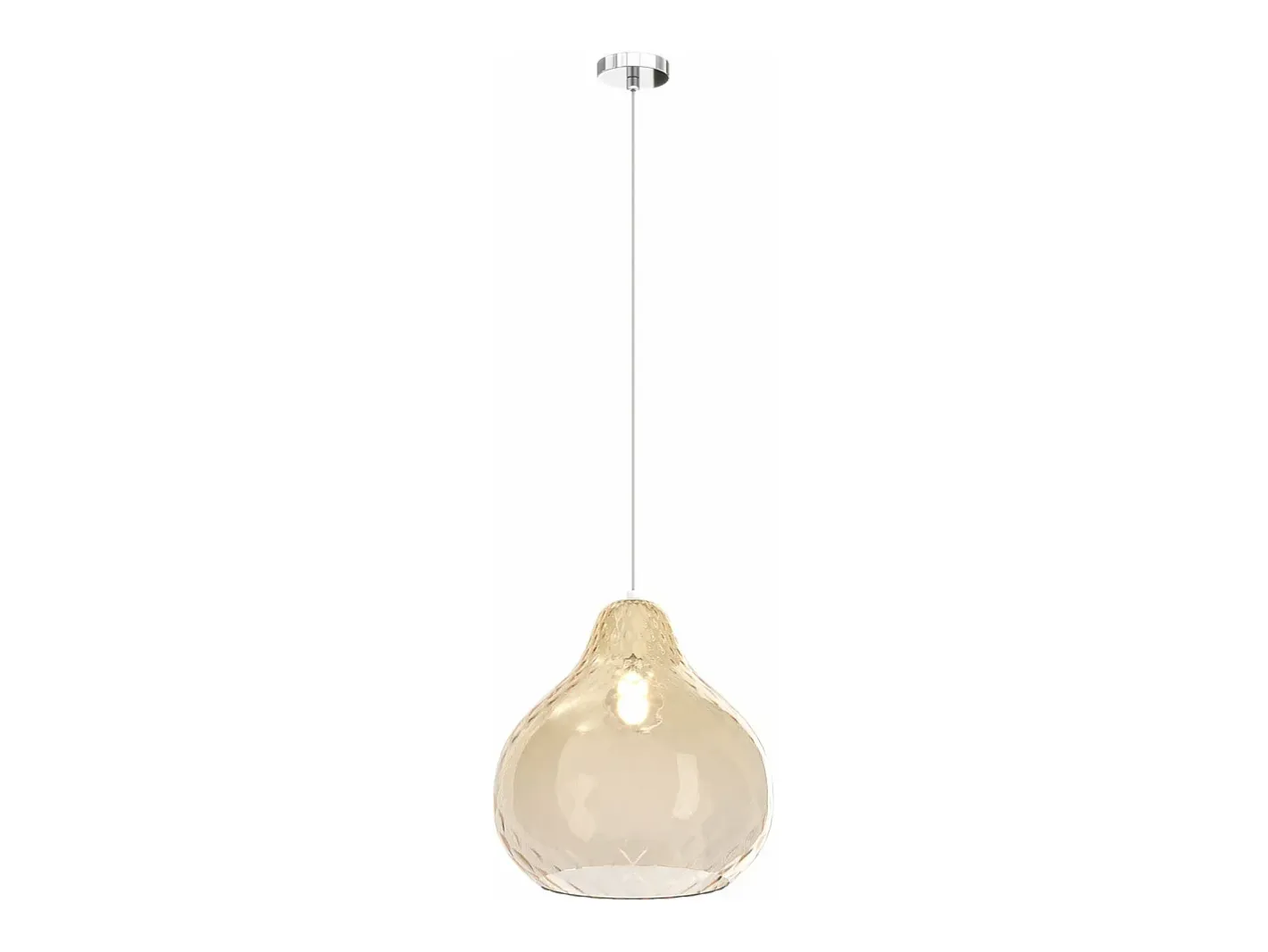 Lámpara Suspendida-Sosp. Cromo 1 Luce Vetro Grande Ambra Plateado