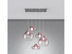 Clearance Sosp. Cromo 5 Luci Rettangolare Vetri (3 X Piccolo + 2 X Grande) Tutti Rubino Marru00f3n chocolate