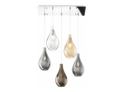 Sosp. Cromo 5 Luci Rettangolare Vetri Piccoli (1Xam+1Xbr+1Xtr+2Xfu) Plateado Best