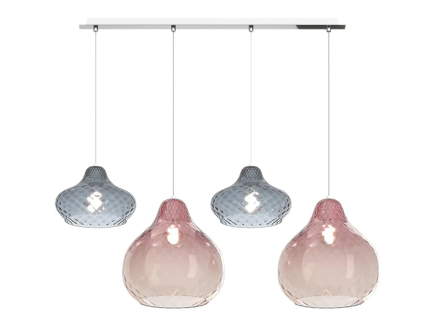 Lámpara Suspendida-Sosp. Cromo 4 Luci Rettangolare Vetri (2 X Piccolo Za + 2 X Grande Ru) Plateado