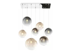 Hot Sosp. Cromo 7 Luci Rettangolare Vetri (4 Piccoli(1Xfu+2Xam+1Xbr)+2 Medi (1Xfu+1Xbr)+1 Grande Am) Plateado