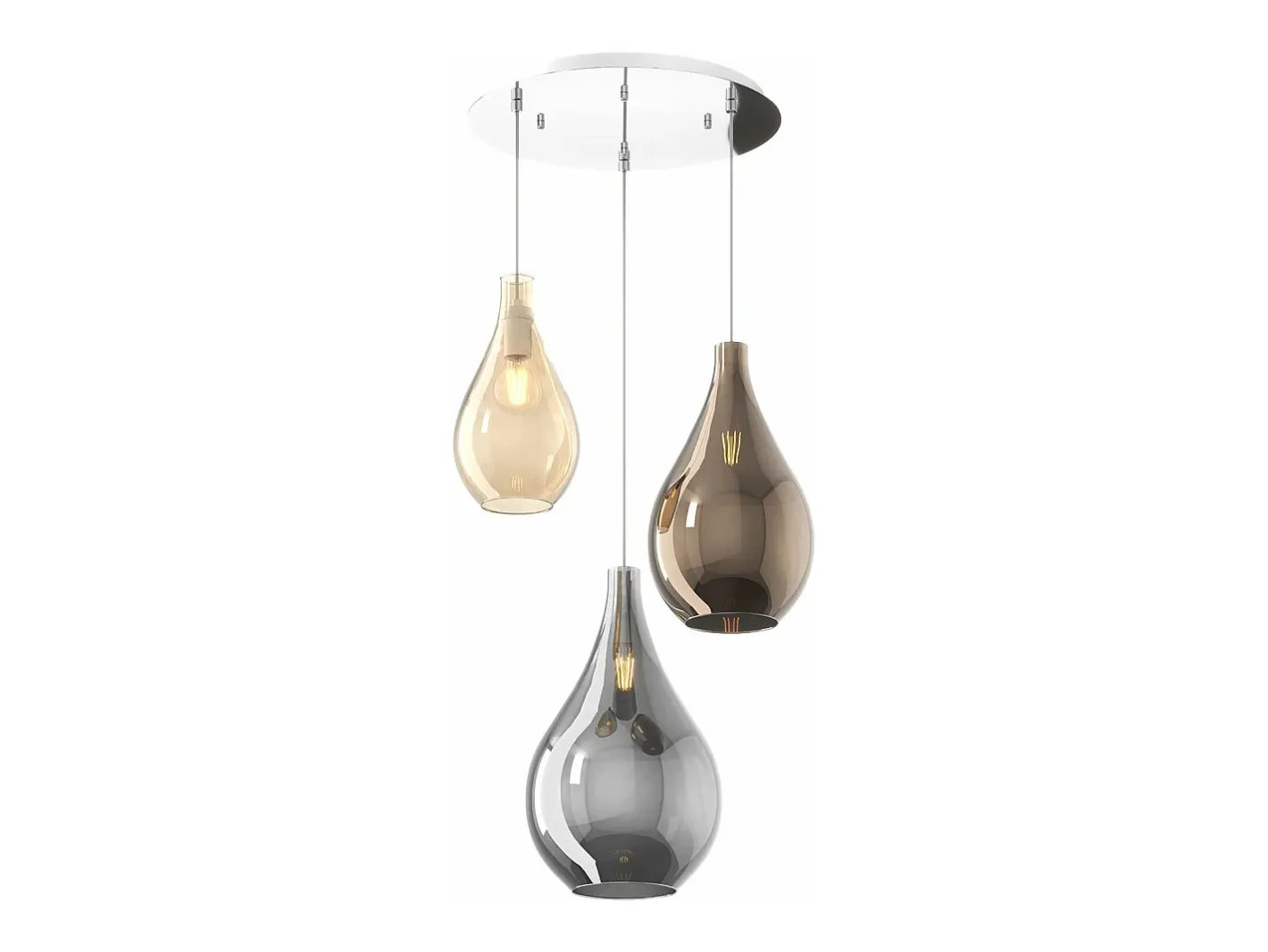 Sosp. Cromo 3 Luci Tonda Vetri (1 Piccolo Ambra+1 Medio Bronzo+1 Grande Fume') Plateado Outlet