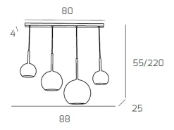 Sosp. Cromo Rettangolare 4 Luci Vetri (1 Grande+1 Medio+2 Piccolo) Tutti Cromo Plateado