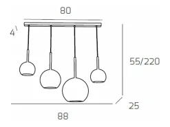 Lámpara Suspendida-Sosp. Cromo Rettangolare 4 Luci Vetri (1 Grande+1 Medio+2 Piccolo) Tutti Trasparenti Plateado