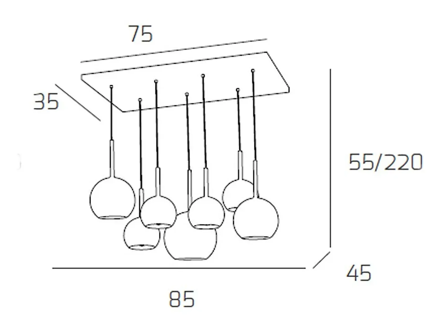 Sosp. Cromo Rettangolare 7 Luci Vetri (1 Grande Cr+1 Medio Am+1 Medio Tr +4 Piccolo 1 X Am+Tr+Ra+Or) Plateado