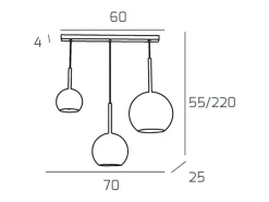Lámpara Suspendida-Sosp. Cromo Rettangolare 3 Luci Vetri (Grande Cr + Medio Ra + Piccolo Or) Plateado