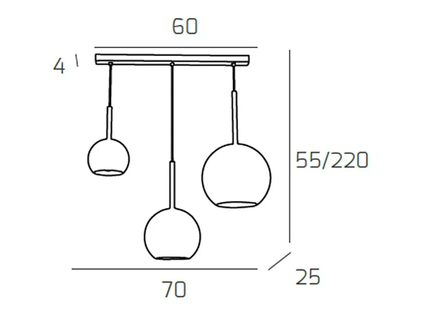 Lámpara Suspendida-Sosp. Cromo Rettangolare 3 Luci Vetri (Grande Cr + Medio Ra + Piccolo Or) Plateado