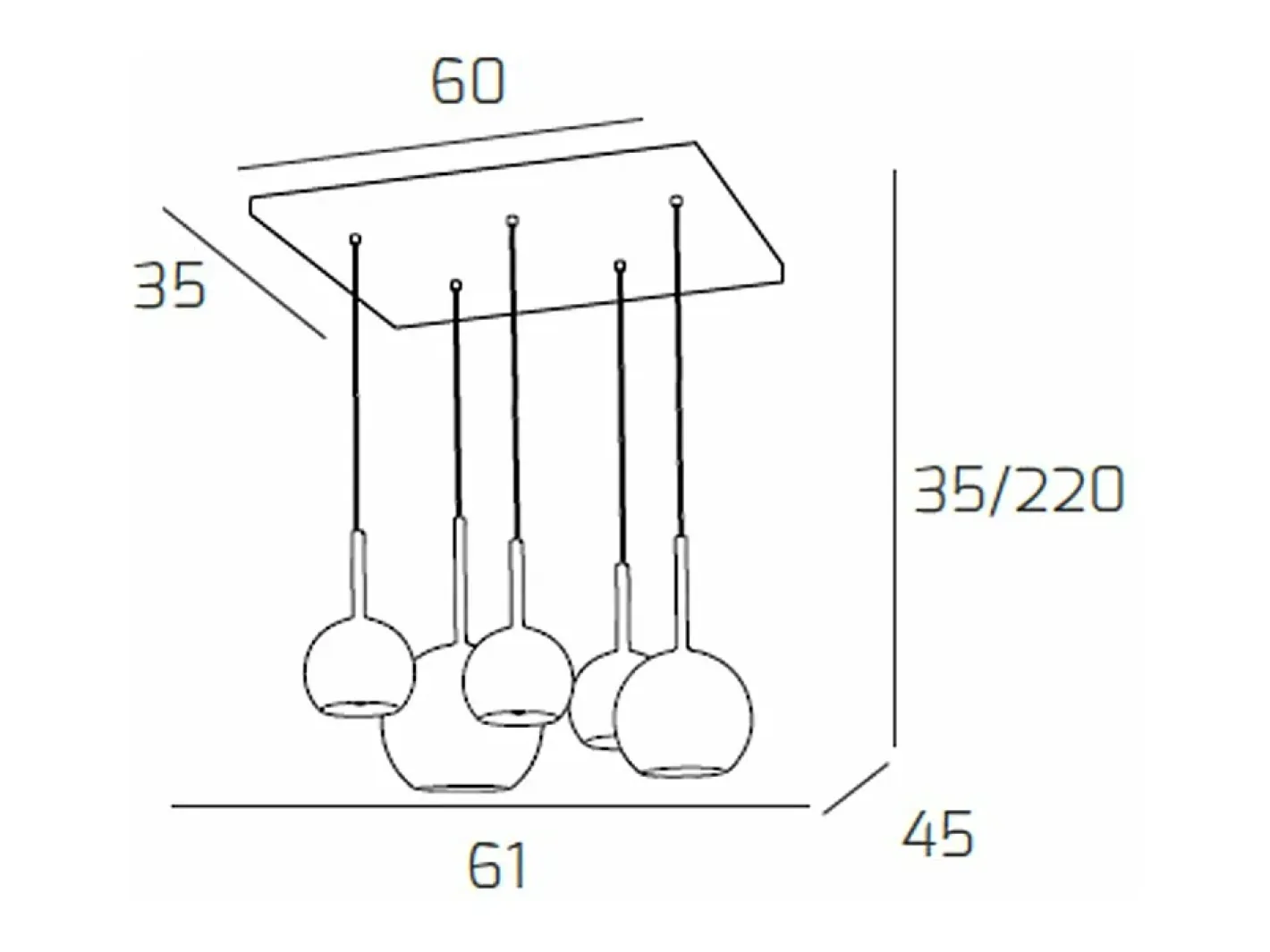 Clearance Sosp. Cromo Rettangolare 5 Luci Vetri (1 Grande Tr+1 Medio Am +3 Piccolo(1X Ra+1X Cr+1 X Or) Plateado