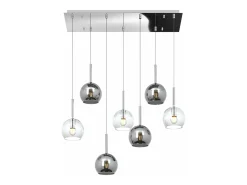 Lámpara Suspendida-Sosp. Cromo Rettangolare 7 Luci Vetri Tutti Piccolo (3X Tr+ 4X Cr) Plateado