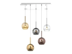 Outlet Sosp. Cromo Rettangolare 5 Luci Vetri Tutti Piccolo Trasparente Ambra Cromo Oro Rame Plateado