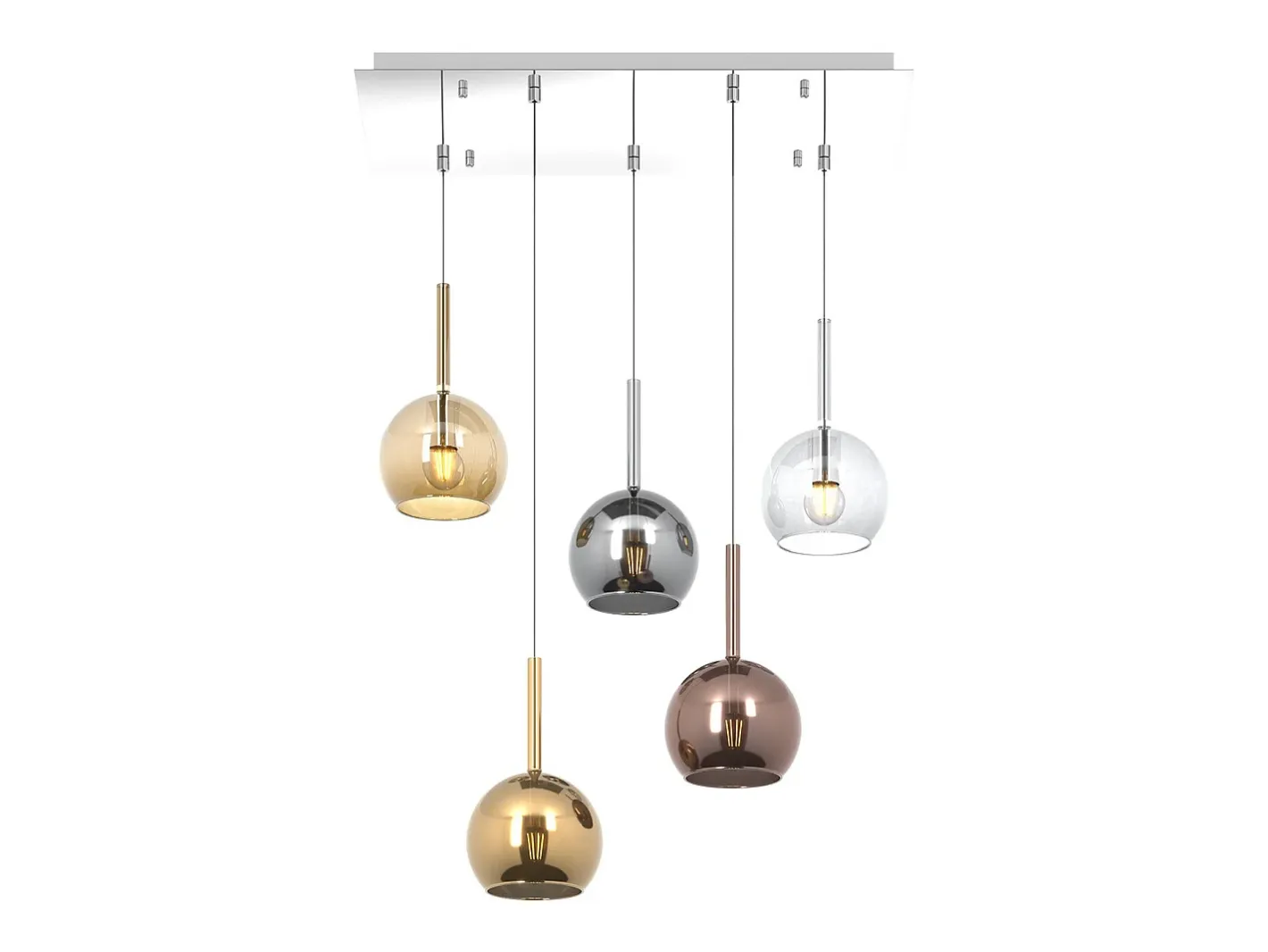 Outlet Sosp. Cromo Rettangolare 5 Luci Vetri Tutti Piccolo Trasparente Ambra Cromo Oro Rame Plateado