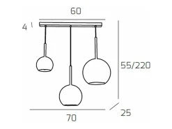 Lámpara Suspendida-Sosp. Cromo Rettangolare 3 Luci Vetri (1 X Grande+ 1 X Medio+ 1 X Piccolo)Tutti Trasparente Plateado