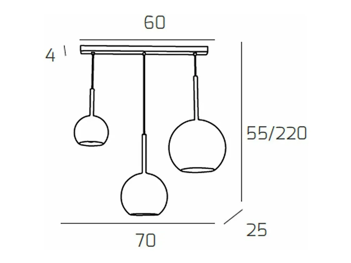 Lámpara Suspendida-Sosp. Cromo Rettangolare 3 Luci Vetri (1 X Grande+ 1 X Medio+ 1 X Piccolo)Tutti Trasparente Plateado