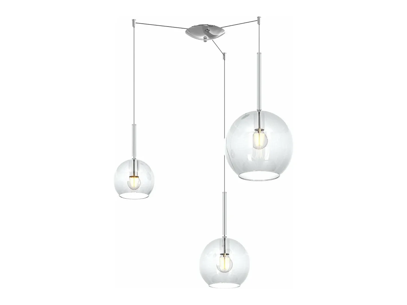 Sosp. Cromo Spostabile 3 Luci Vetri (1 X Grande+ 1 X Medio+ 1 X Piccolo)Tutti Trasparente Plateado Clearance