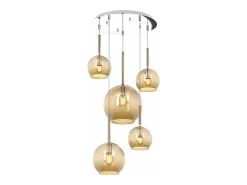 Online Sosp. Cromo Tonda 5 Luci Vetri (1 Grande+1 Medio+3 Piccolo) Tutti Ambra Plateado