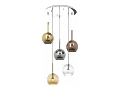 Sosp. Cromo Tonda 5 Luci Vetri Tutti Piccolo Trasparente Ambra Cromo Oro Rame Plateado Outlet