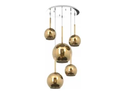 Sosp. Cromo Tonda 5 Luci Vetri (1 Grande+1 Medio+3 Piccolo) Tutti Oro Dorado Hot