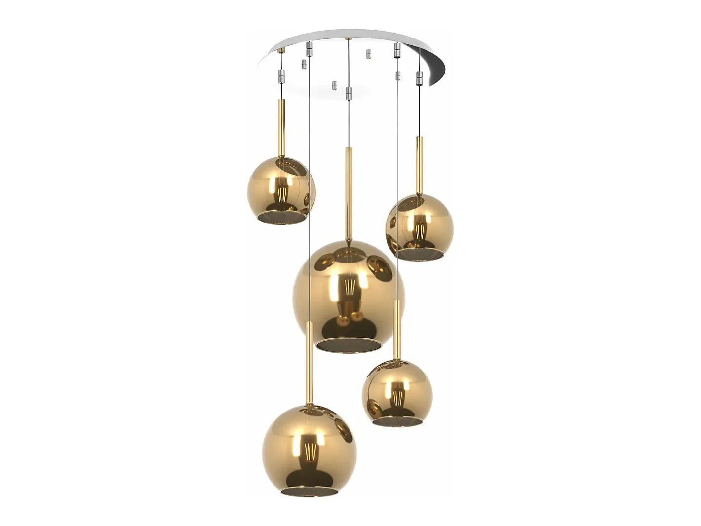 Sosp. Cromo Tonda 5 Luci Vetri (1 Grande+1 Medio+3 Piccolo) Tutti Oro Dorado Hot