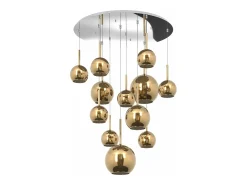 Outlet Sosp. Cromo Tonda 12 Luci Vetri (2 Grande+2 Medio +8 Piccolo) Tutti Oro Dorado