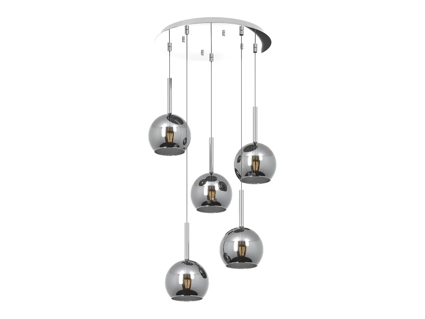 Sale Sosp. Cromo Tonda 5 Luci Vetri Tutti Piccolo Cromo Plateado