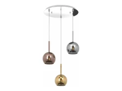 Lámpara Suspendida-Sosp. Cromo Tonda 3 Luci Vetri Tutti Piccolo (1X Cromo 1X Oro 1X Rame) Plateado